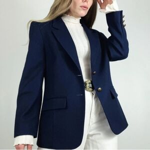 Pendleton Vintage Blazer Jacket Blue Navy Buttons Gold Pockets 100% Wool 14 P